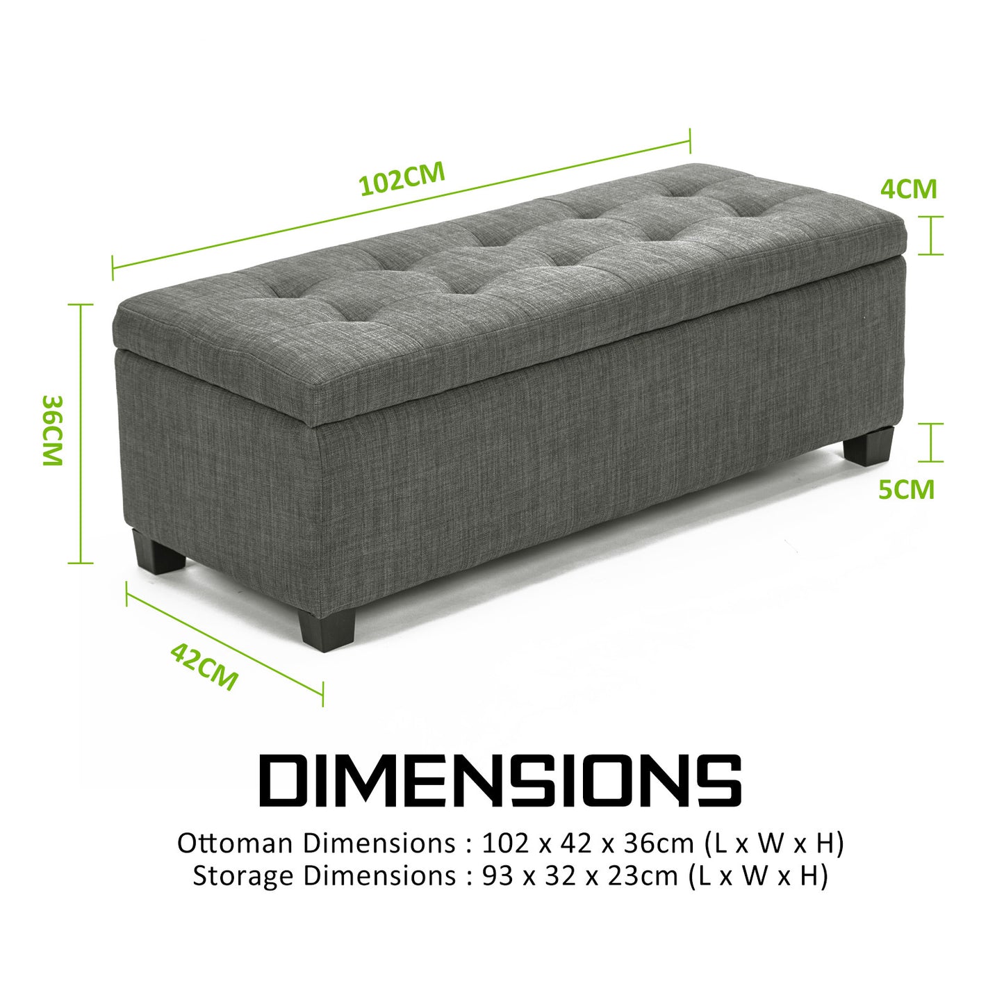 Storage Ottoman Stool 102cm Fabric DARK GREY Furniture > Living Room > Ottomans & Footstools