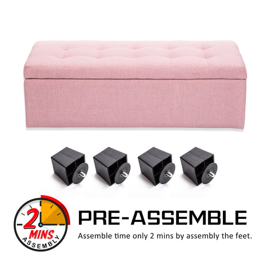 Storage Ottoman Stool 102cm Fabric PINK Furniture > Living Room > Ottomans & Footstools