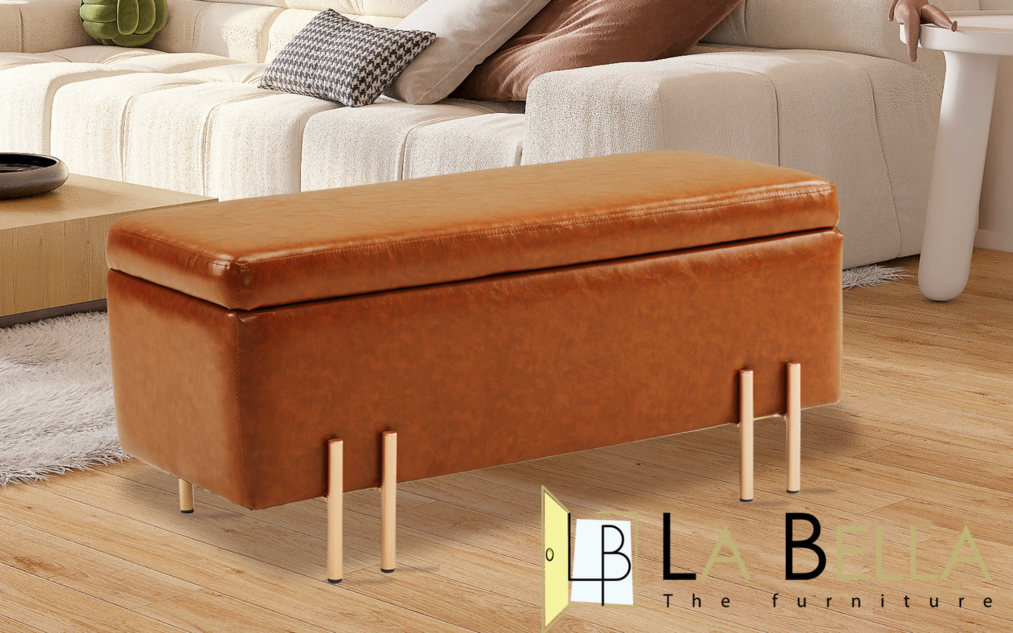 Storage Ottoman Stool Bench Seat 97cm PU Leather BROWN - Furniture > Living Room > Ottomans & Footstools