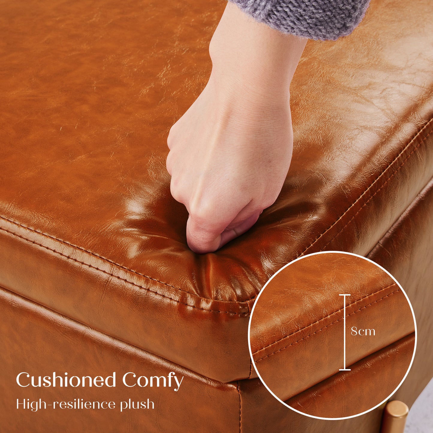 Storage Ottoman Stool Bench Seat 97cm PU Leather BROWN - Furniture > Living Room > Ottomans & Footstools