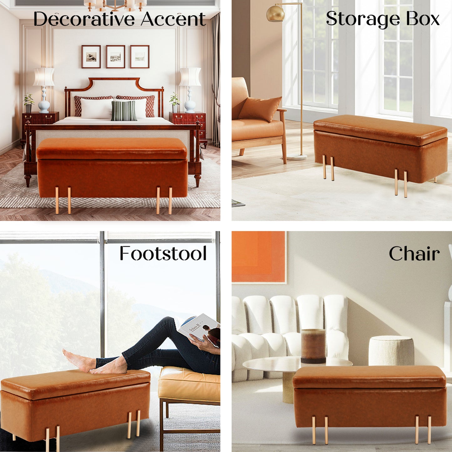 Storage Ottoman Stool Bench Seat 97cm PU Leather BROWN - Furniture > Living Room > Ottomans & Footstools