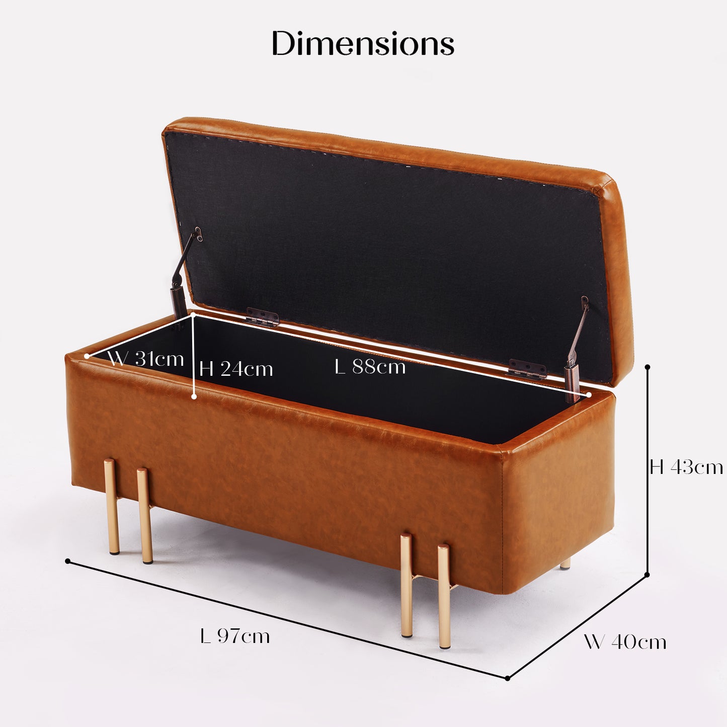Storage Ottoman Stool Bench Seat 97cm PU Leather BROWN - Furniture > Living Room > Ottomans & Footstools