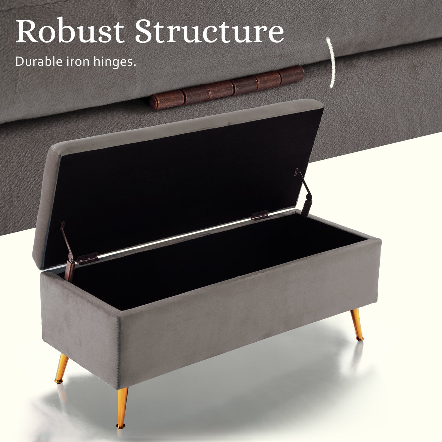 Storage Ottoman Stool Bench Seat 110cm Velvet GREY - Furniture > Living Room > Ottomans & Footstools