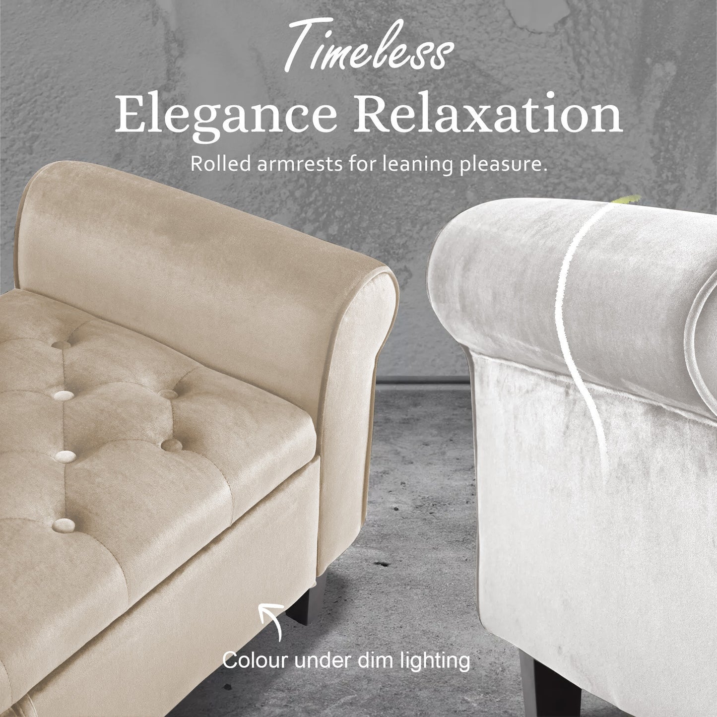 Storage Ottoman Stool Arm Bench Seat 132cm Velvet BEIGE - Furniture > Living Room > Ottomans & Footstools