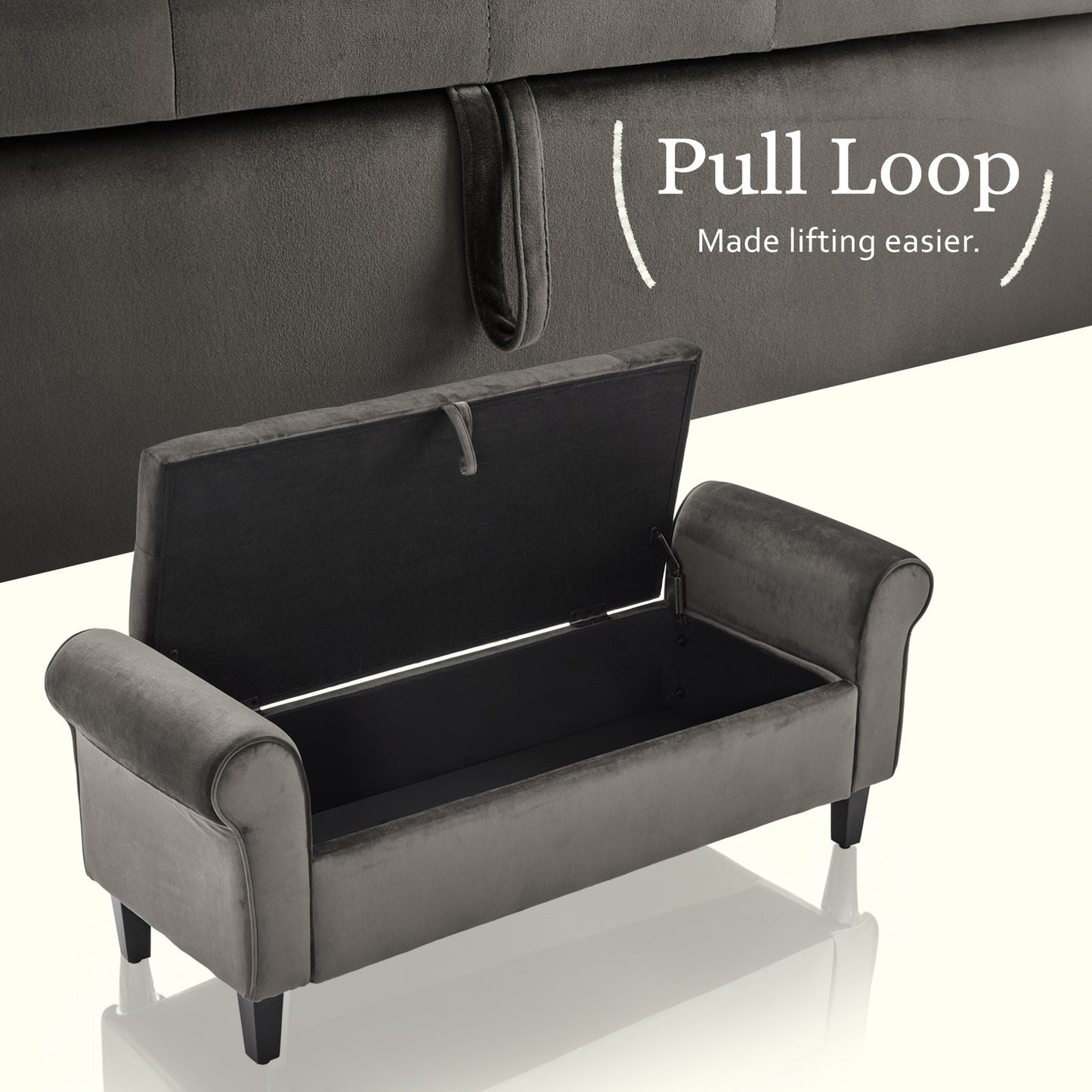Storage Ottoman Stool Arm Bench Seat 132cm Velvet GREY - Furniture > Living Room > Ottomans & Footstools