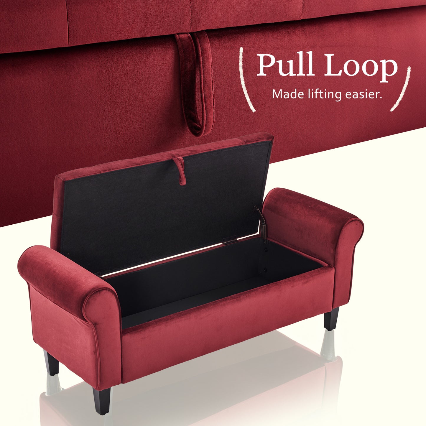 Storage Ottoman Stool Arm Bench Seat 132cm Velvet RED Furniture > Living Room > Ottomans & Footstools