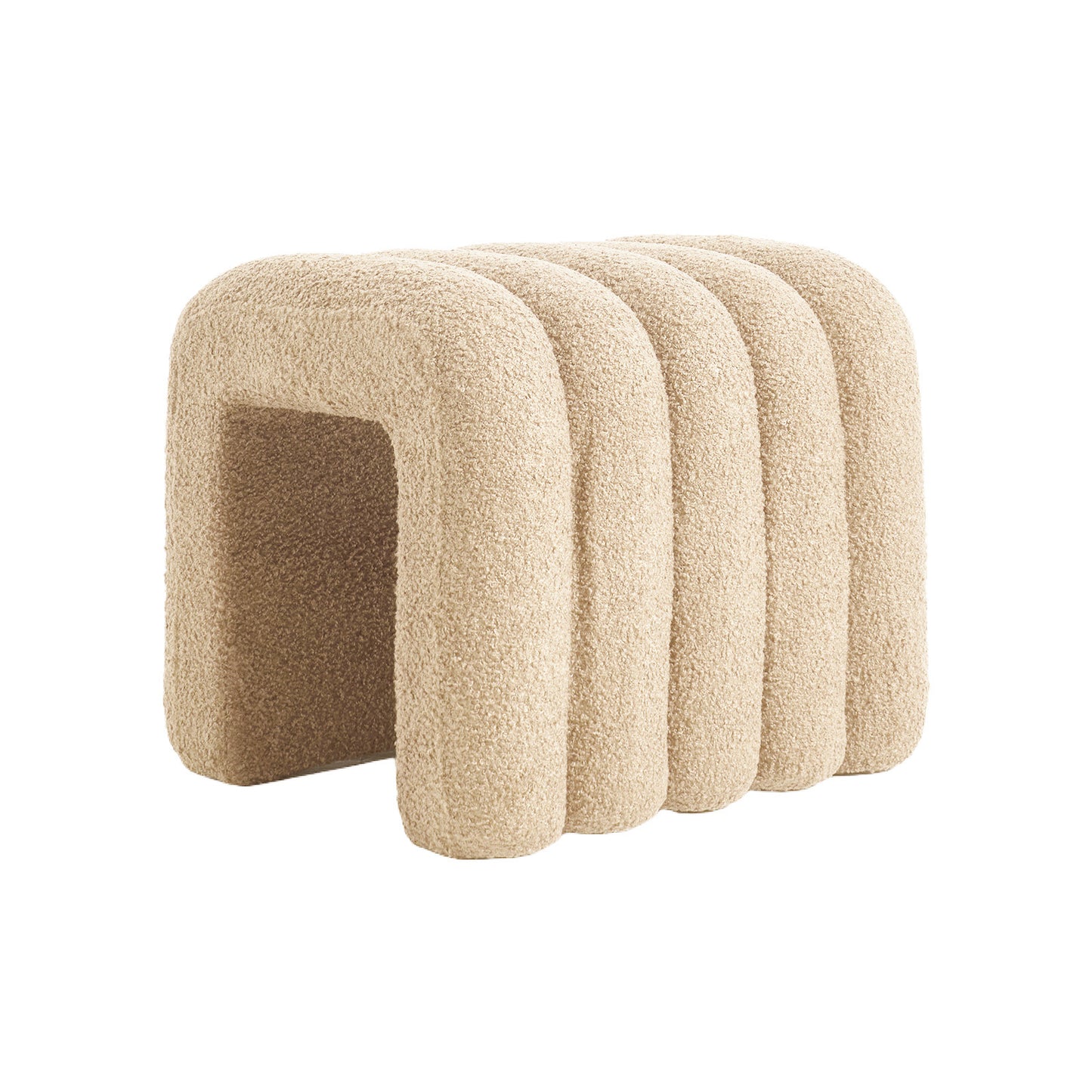 Ridge Arch Ottoman Stool Teddy Fleece Fabric Foot Rest 45cm BEIGE - Furniture > Living Room > Ottomans & Footstools