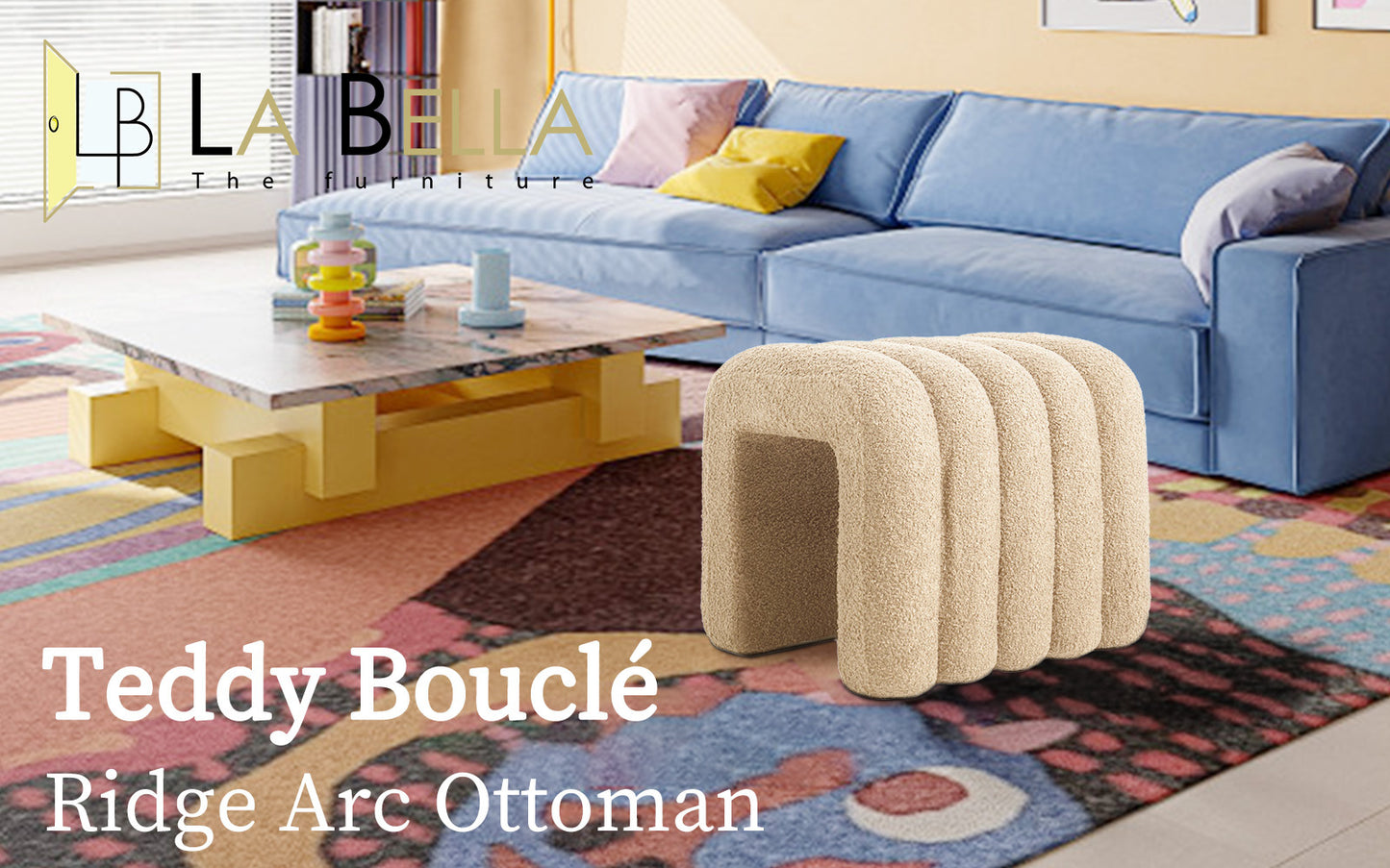 Ridge Arch Ottoman Stool Teddy Fleece Fabric Foot Rest 45cm BEIGE - Furniture > Living Room > Ottomans & Footstools