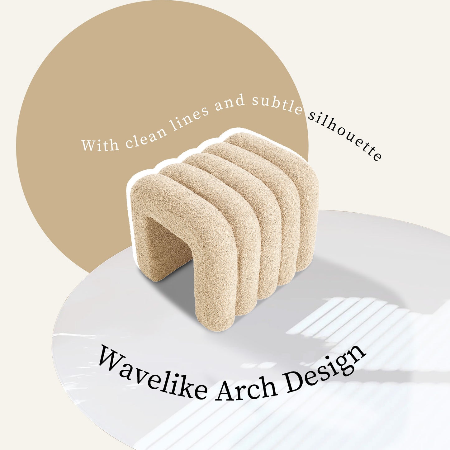 2X Ridge Arch Ottoman Stool Teddy Fleece Fabric Foot Rest 45cm BEIGE - Furniture > Living Room > Ottomans & Footstools