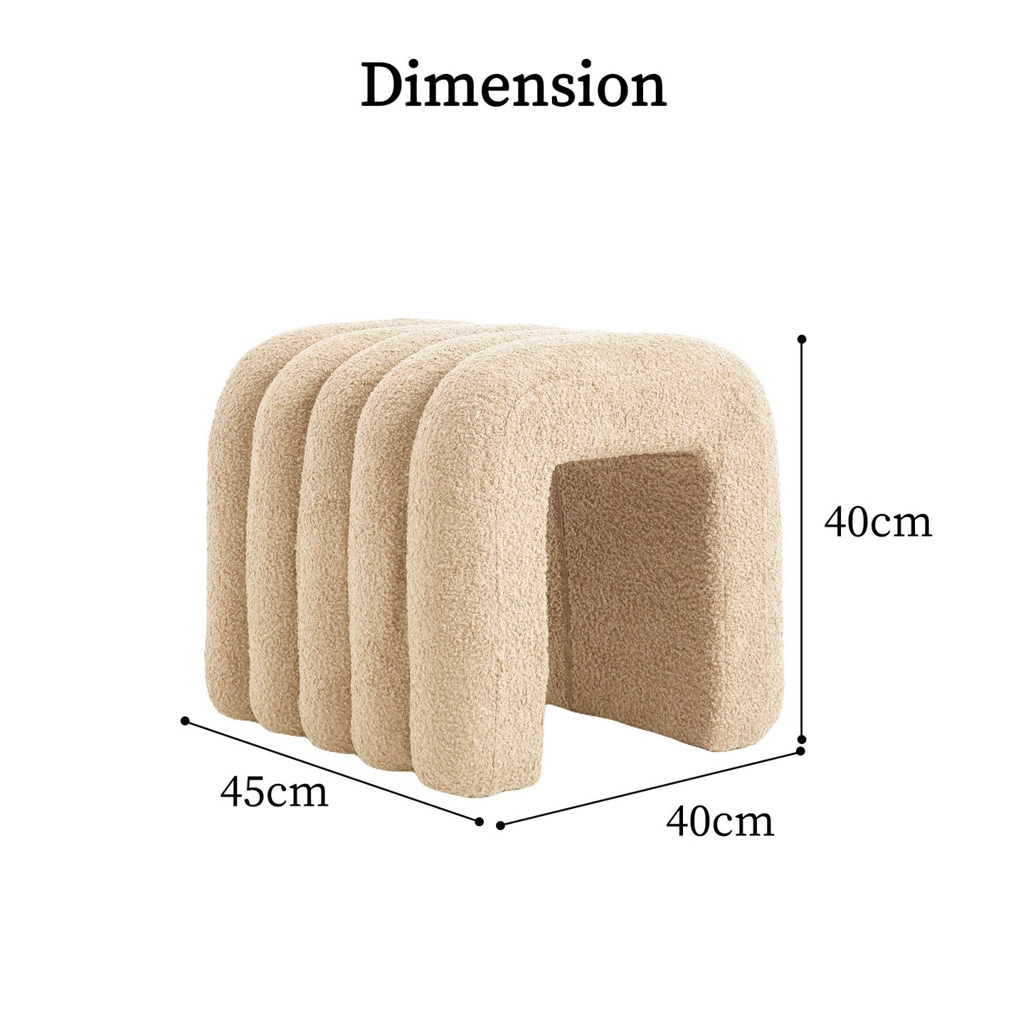 2X Ridge Arch Ottoman Stool Teddy Fleece Fabric Foot Rest 45cm BEIGE - Furniture > Living Room > Ottomans & Footstools