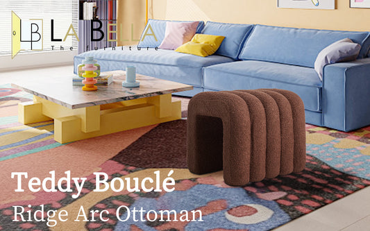 Ridge Arch Ottoman Stool Teddy Fleece Fabric Foot Rest 45cm BROWN - Furniture > Living Room > Ottomans & Footstools