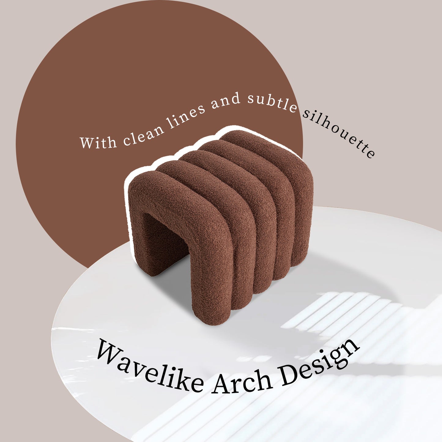 2X Ridge Arch Ottoman Stool Teddy Fleece Fabric Foot Rest 45cm BROWN - Furniture > Living Room > Ottomans & Footstools