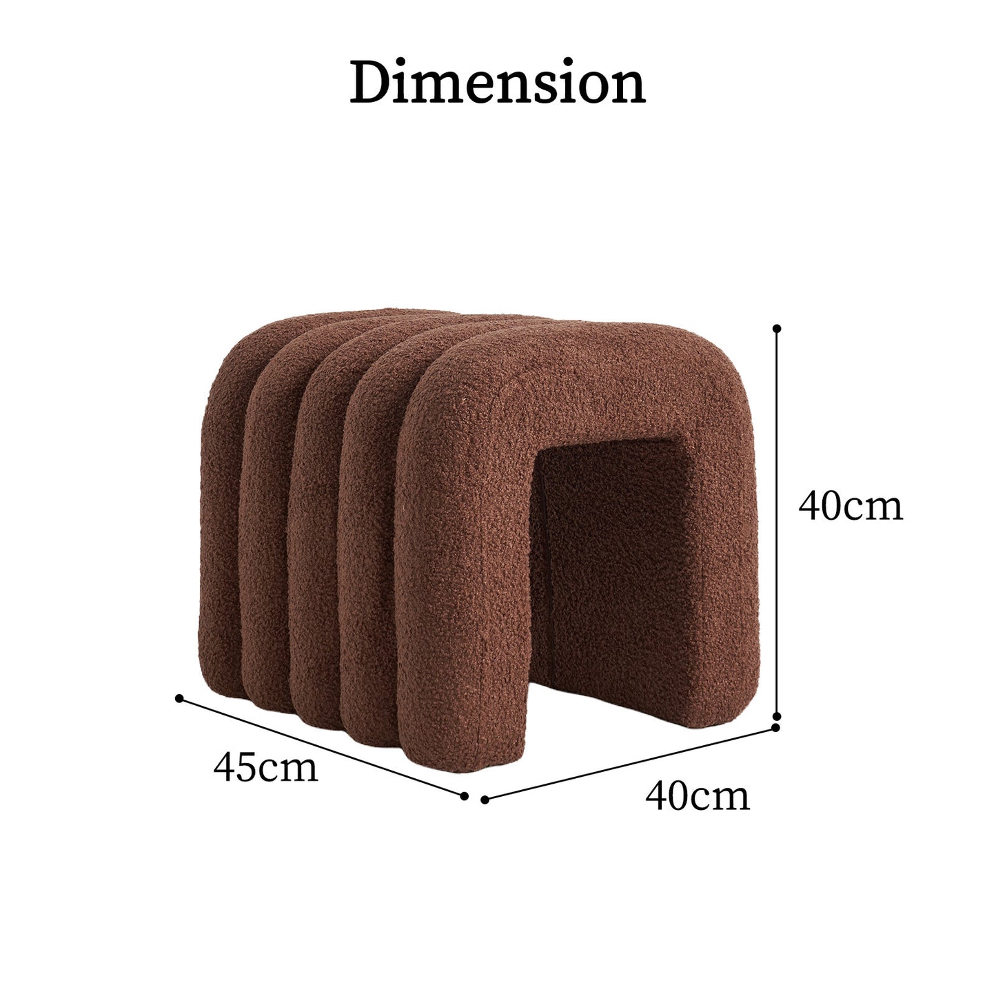 2X Ridge Arch Ottoman Stool Teddy Fleece Fabric Foot Rest 45cm BROWN - Furniture > Living Room > Ottomans & Footstools