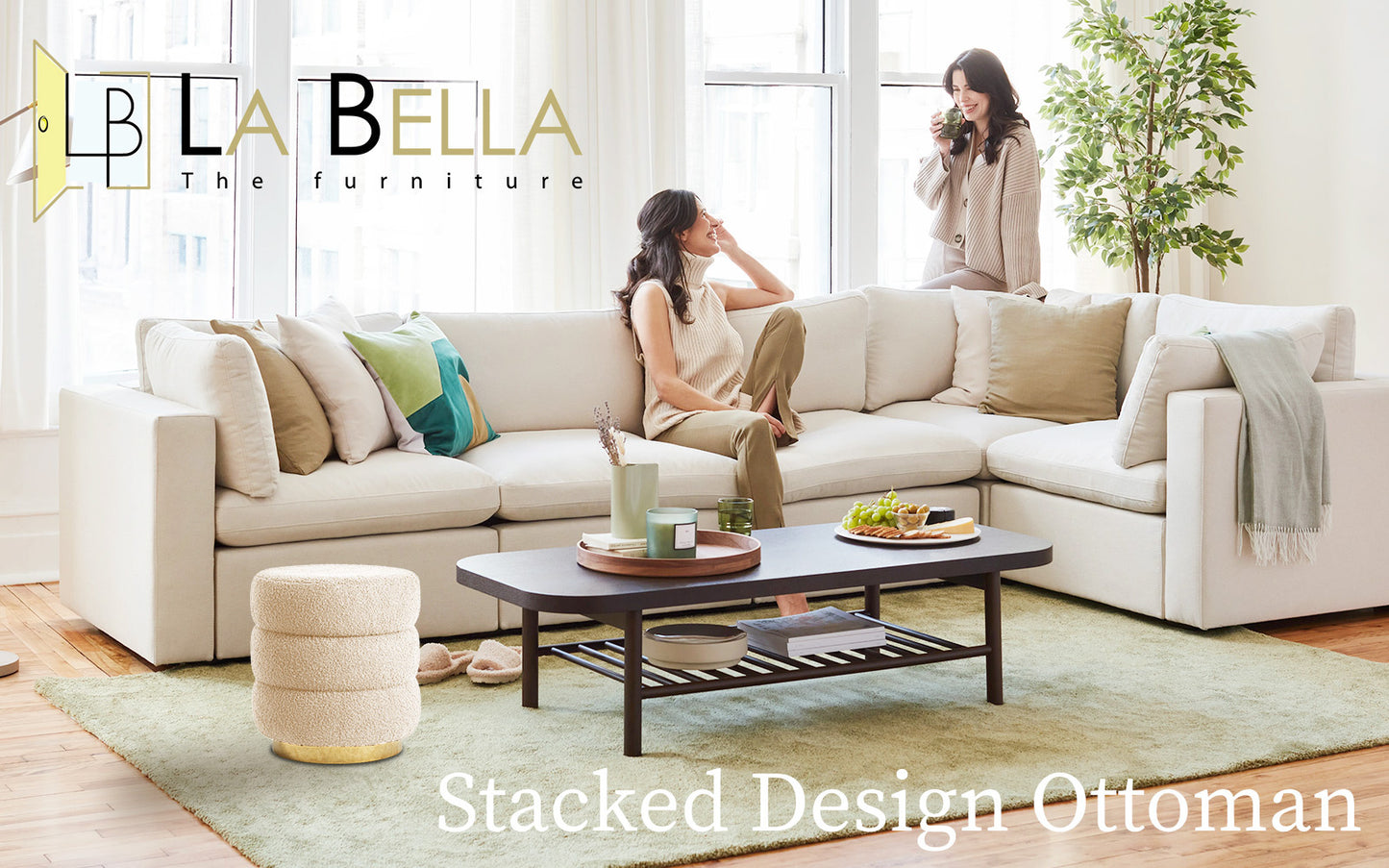 Round Stacked Ottoman Stool Teddy Fleece Fabric Foot Rest 38cm BEIGE - Furniture > Living Room > Ottomans & Footstools