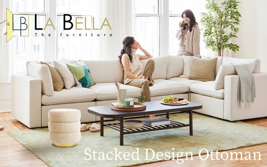 Round Stacked Ottoman Stool Teddy Fleece Fabric Foot Rest 38cm BEIGE Furniture > Living Room > Ottomans & Footstools