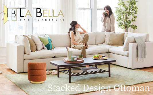 Round Stacked Ottoman Stool Teddy Fleece Fabric Foot Rest 38cm ORANGE Furniture > Living Room > Ottomans & Footstools