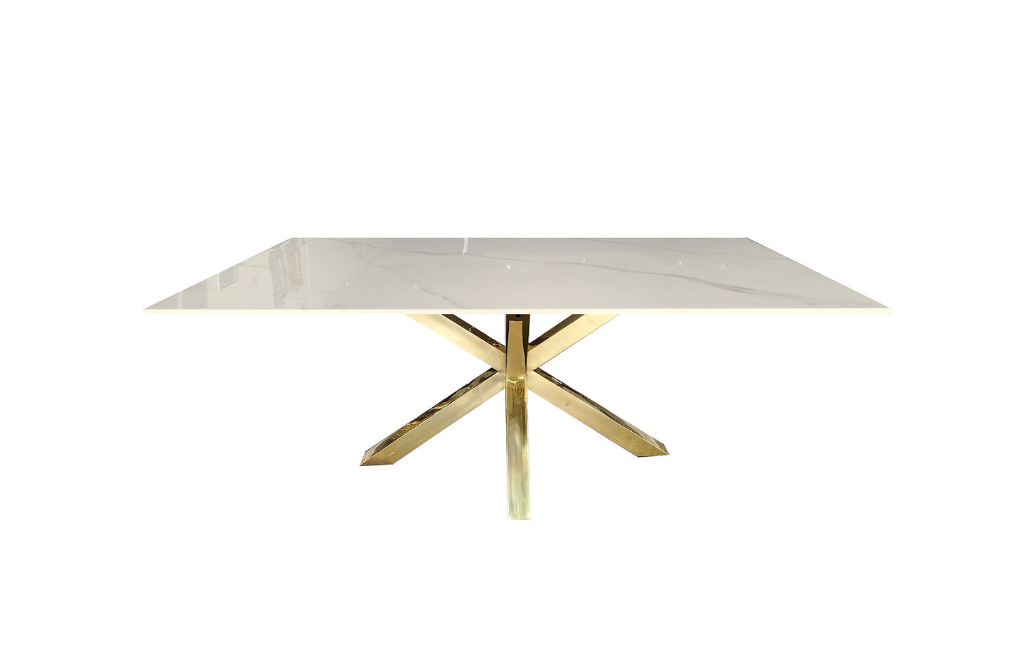 Miles Gold With White Marble Dining Table - 90cm x 180cm - Furniture > Dining > Dining Tables
