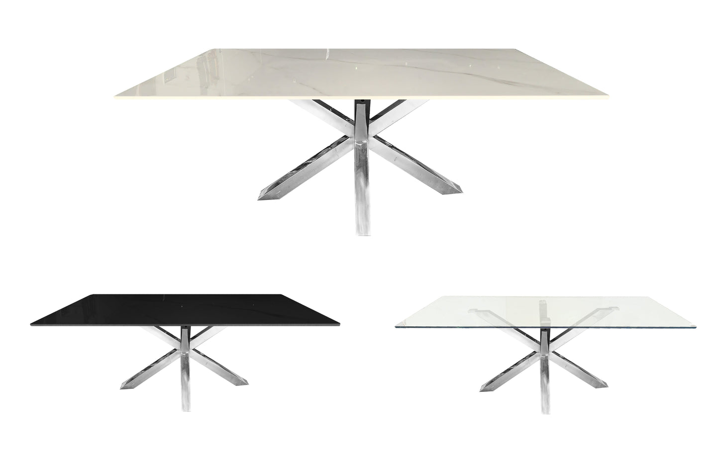 Miles Silver With White Marble Dining Table - 90cm x 180cm - Furniture > Dining > Dining Tables