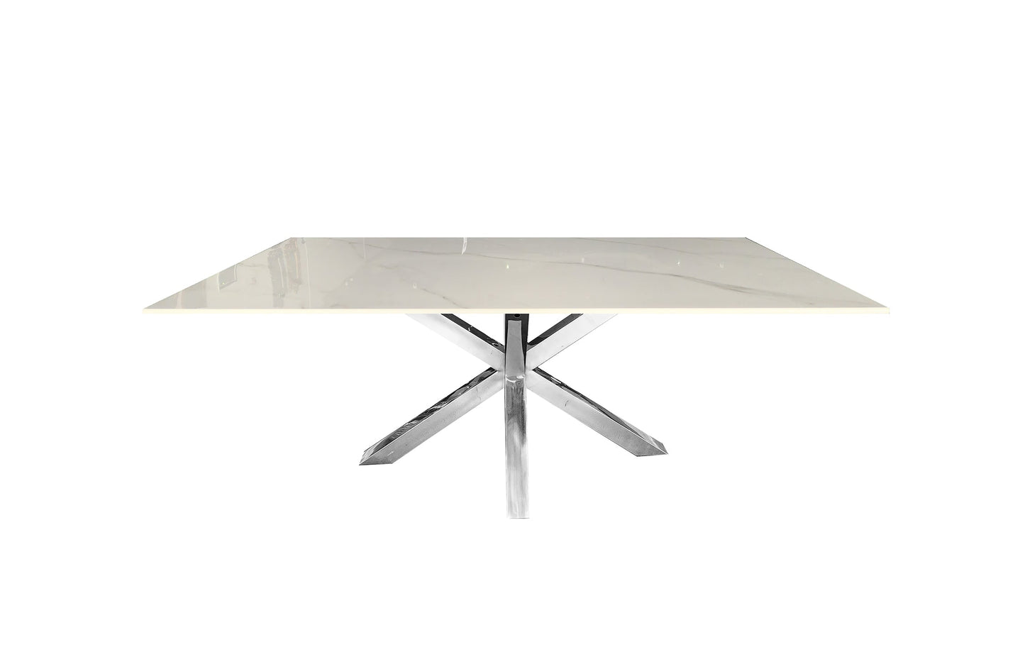 Miles Silver With White Marble Dining Table - 90cm x 180cm - Furniture > Dining > Dining Tables