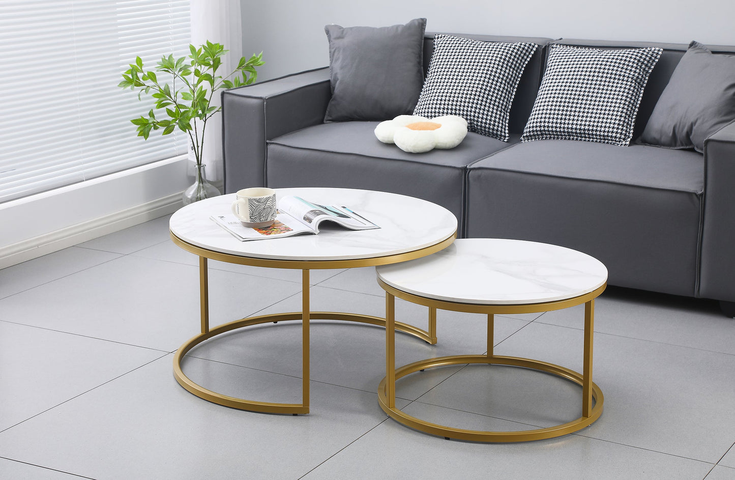 Nesting Style Coffee Table - White on Champagne Gold - 80cm/60cm - Furniture > Living Room > Coffee Tables