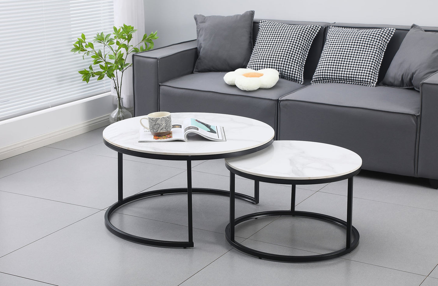 Nesting Style Coffee Table - White on Black - 80cm/60cm - Furniture > Living Room > Coffee Tables
