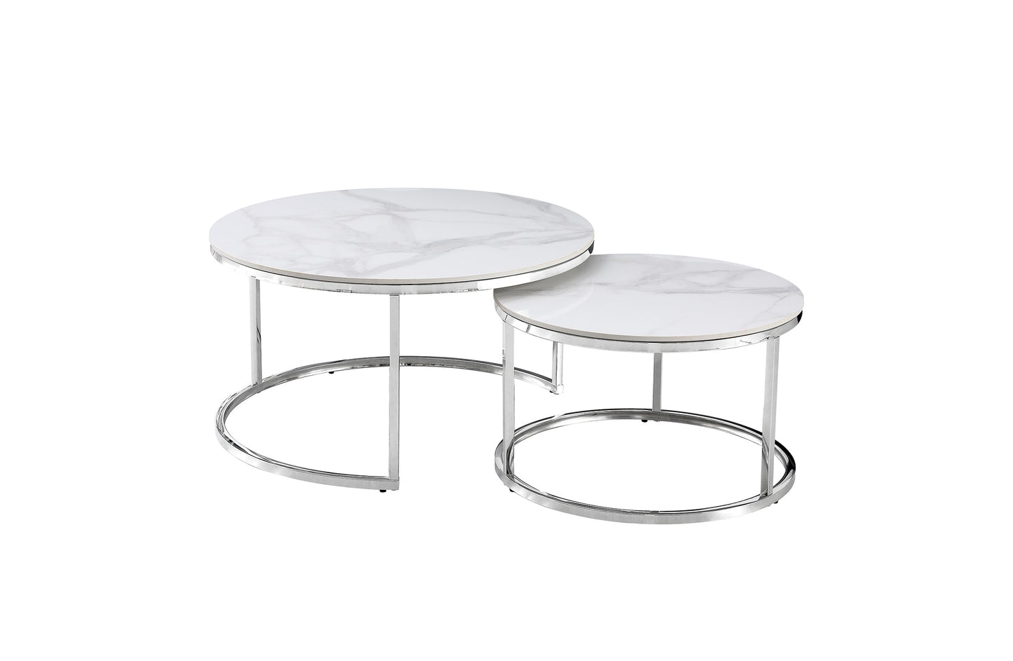 Nesting Style Coffee Table - White on Silver Stainless Steel - 80cm/60cm - Furniture > Living Room > Coffee Tables