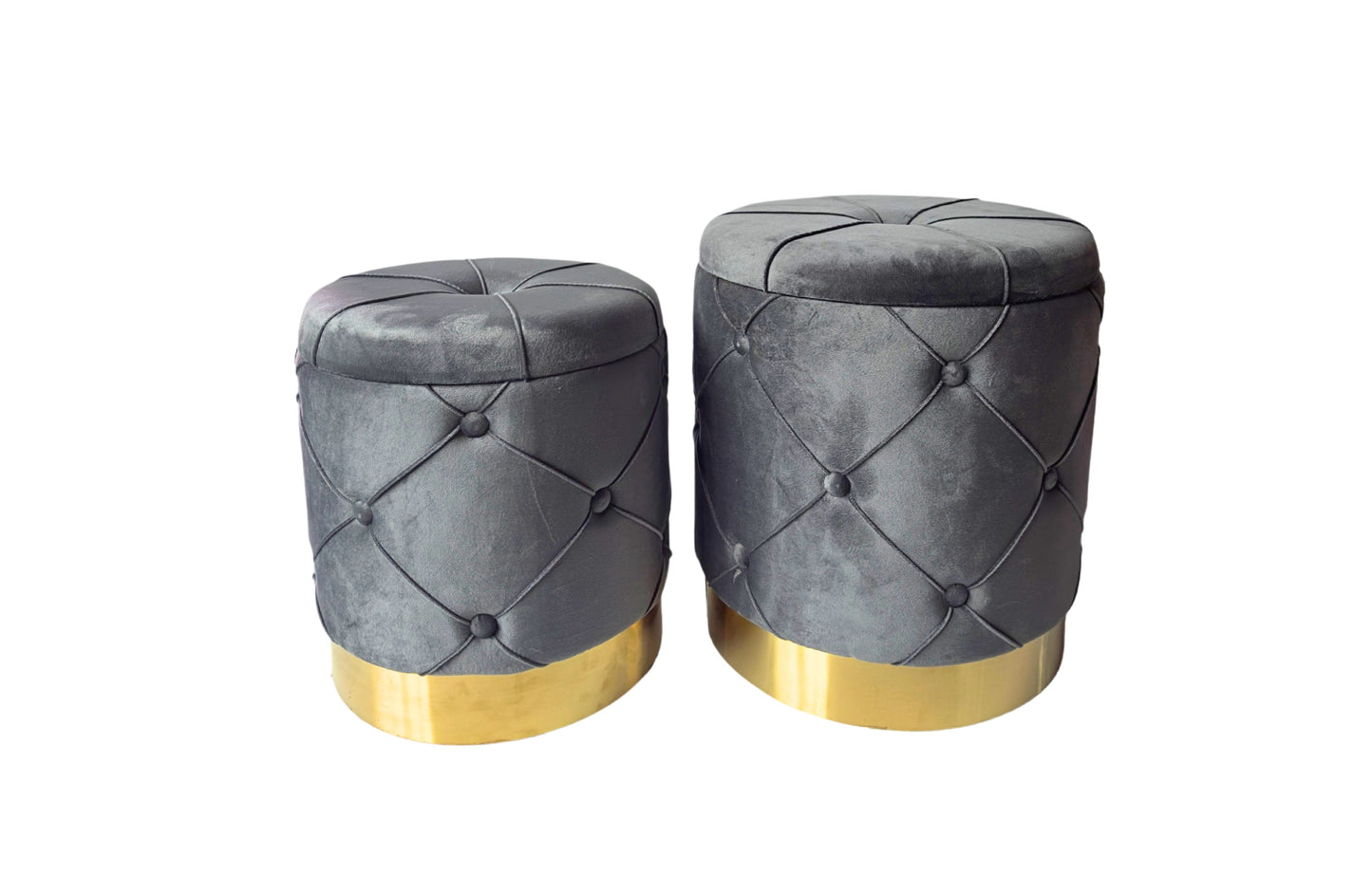 Amy Storage Foot Stools Set of 2 - Gray / Gold - Furniture > Living Room > Ottomans & Footstools