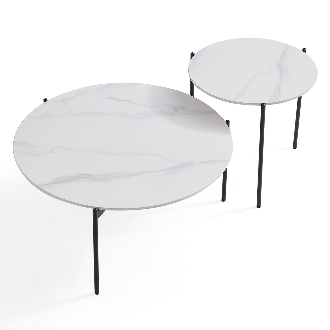 Interior Ave - Bianco Nested Coffee Table Set - White Marble Stone - Furniture > Living Room > Coffee Tables