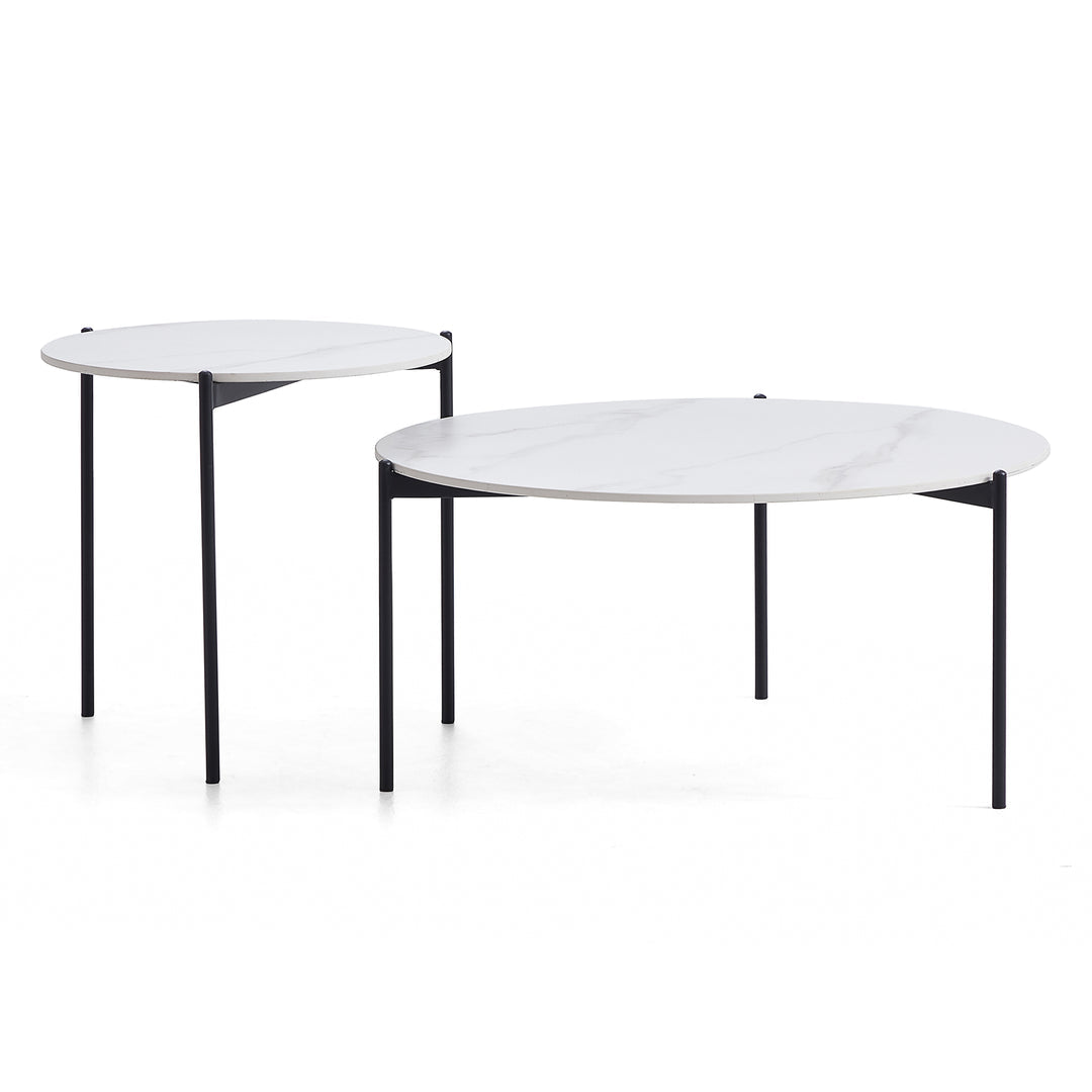 Interior Ave - Bianco Nested Coffee Table Set - White Marble Stone - Furniture > Living Room > Coffee Tables