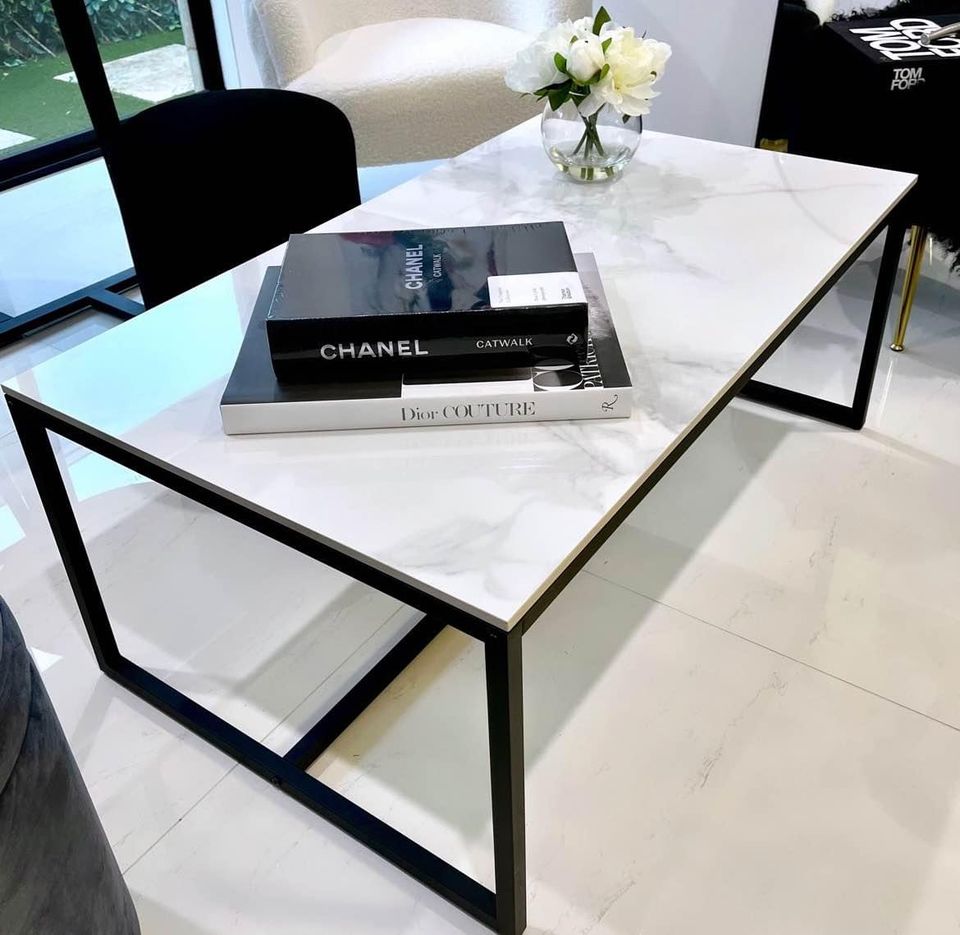 Interior Ave - Monaco Rectangle Coffee Table - White Marble Stone - Furniture > Living Room > Coffee Tables