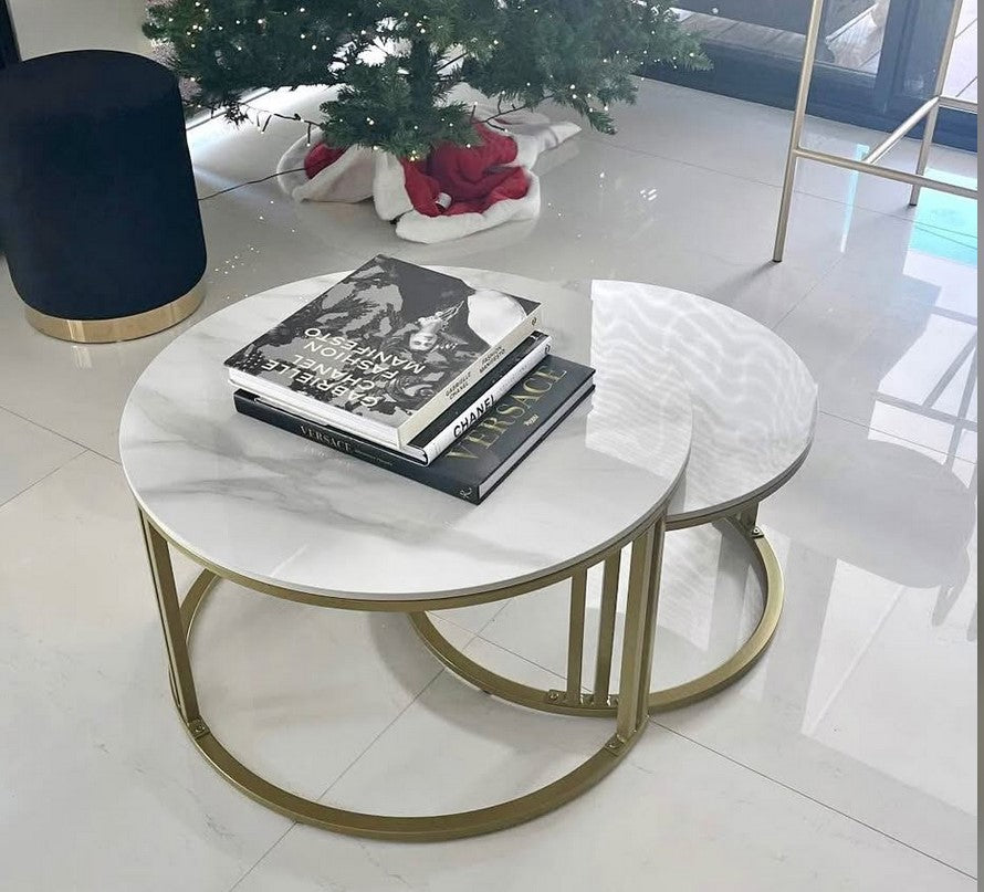 Interior Ave - Premier Nested Coffee Table Set - White Marble Stone - Furniture > Living Room > Coffee Tables