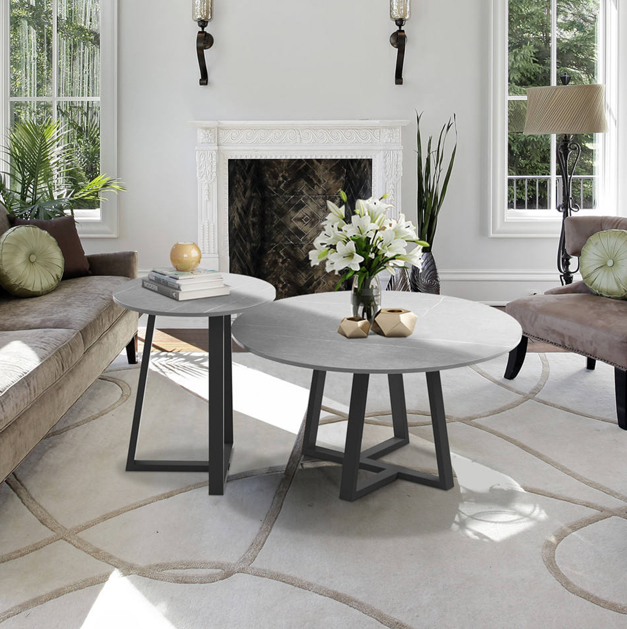 Interior Ave - Broadway Two Tier Coffee Table Set - Stone Grey - Furniture > Living Room > Coffee Tables