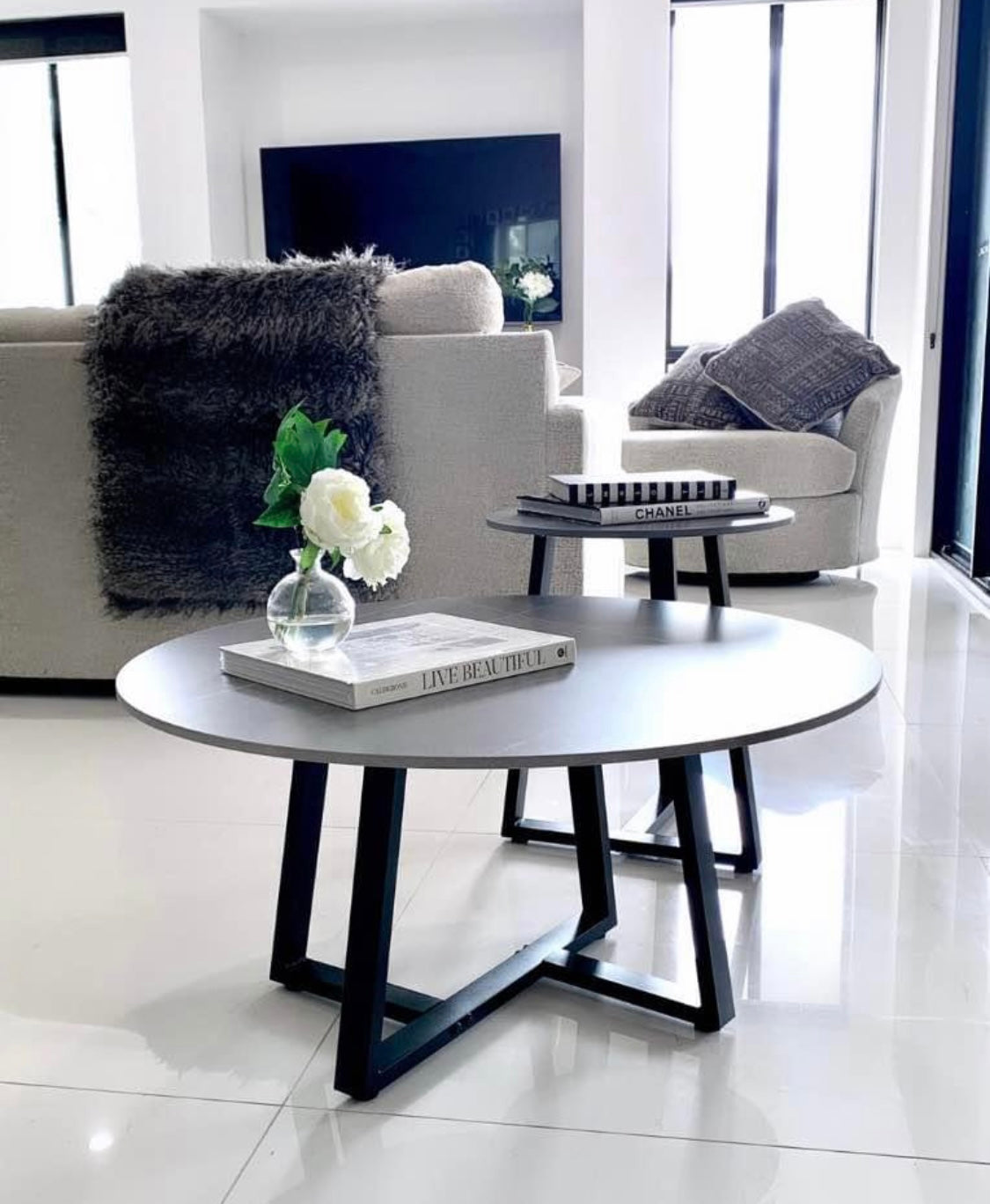 Interior Ave - Broadway Two Tier Coffee Table Set - Stone Grey - Furniture > Living Room > Coffee Tables