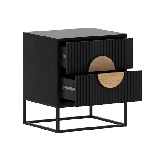 Belmonte Fluted Bedside Table in Black Furniture > Bedroom > Bedside Tables