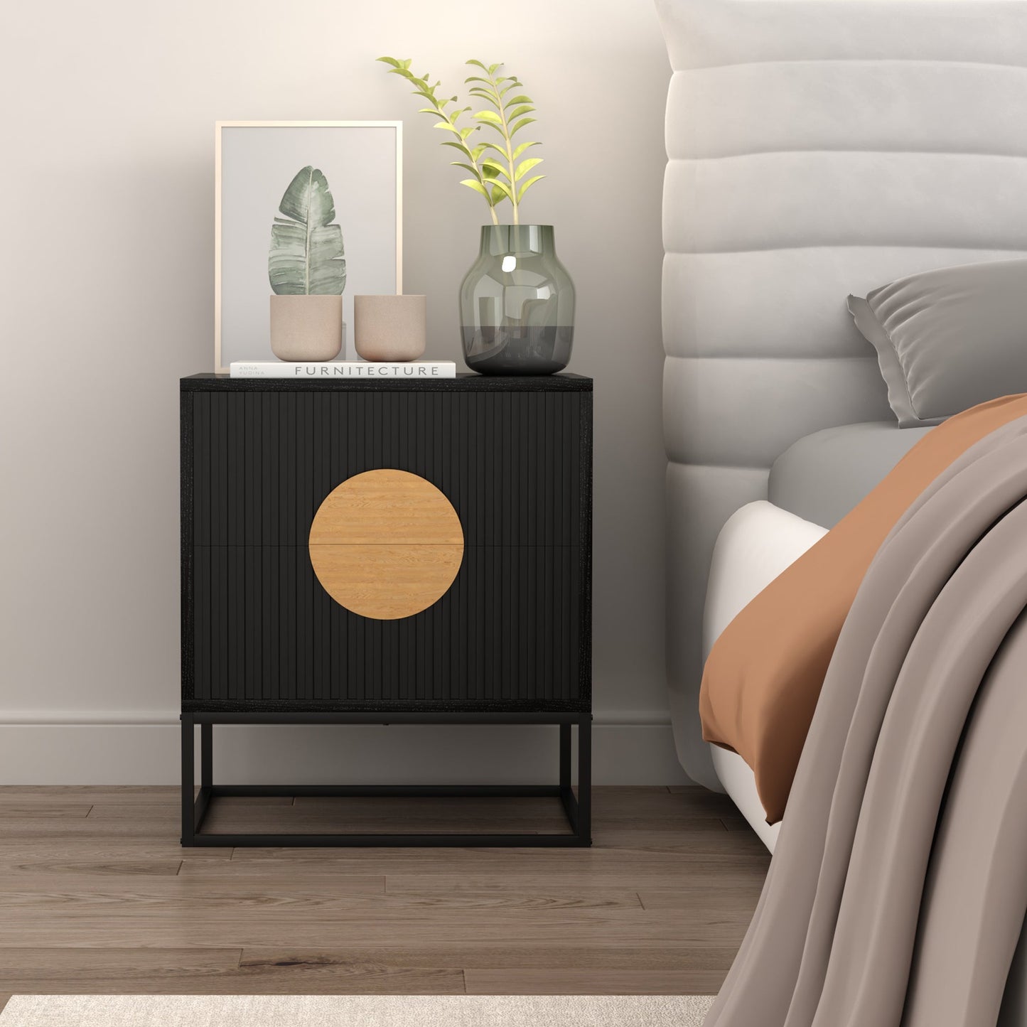 Belmonte Fluted Bedside Table in Black Furniture > Bedroom > Bedside Tables