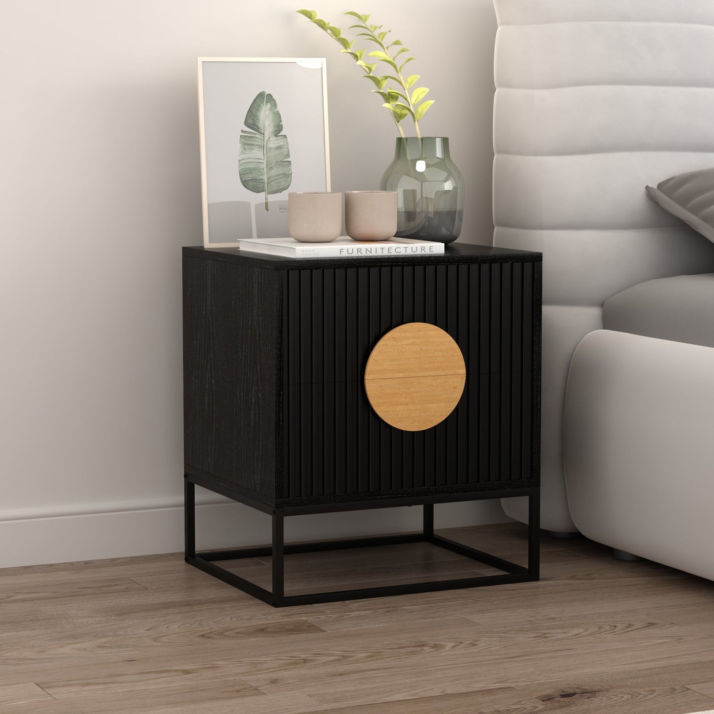 Belmonte Fluted Bedside Table in Black Furniture > Bedroom > Bedside Tables