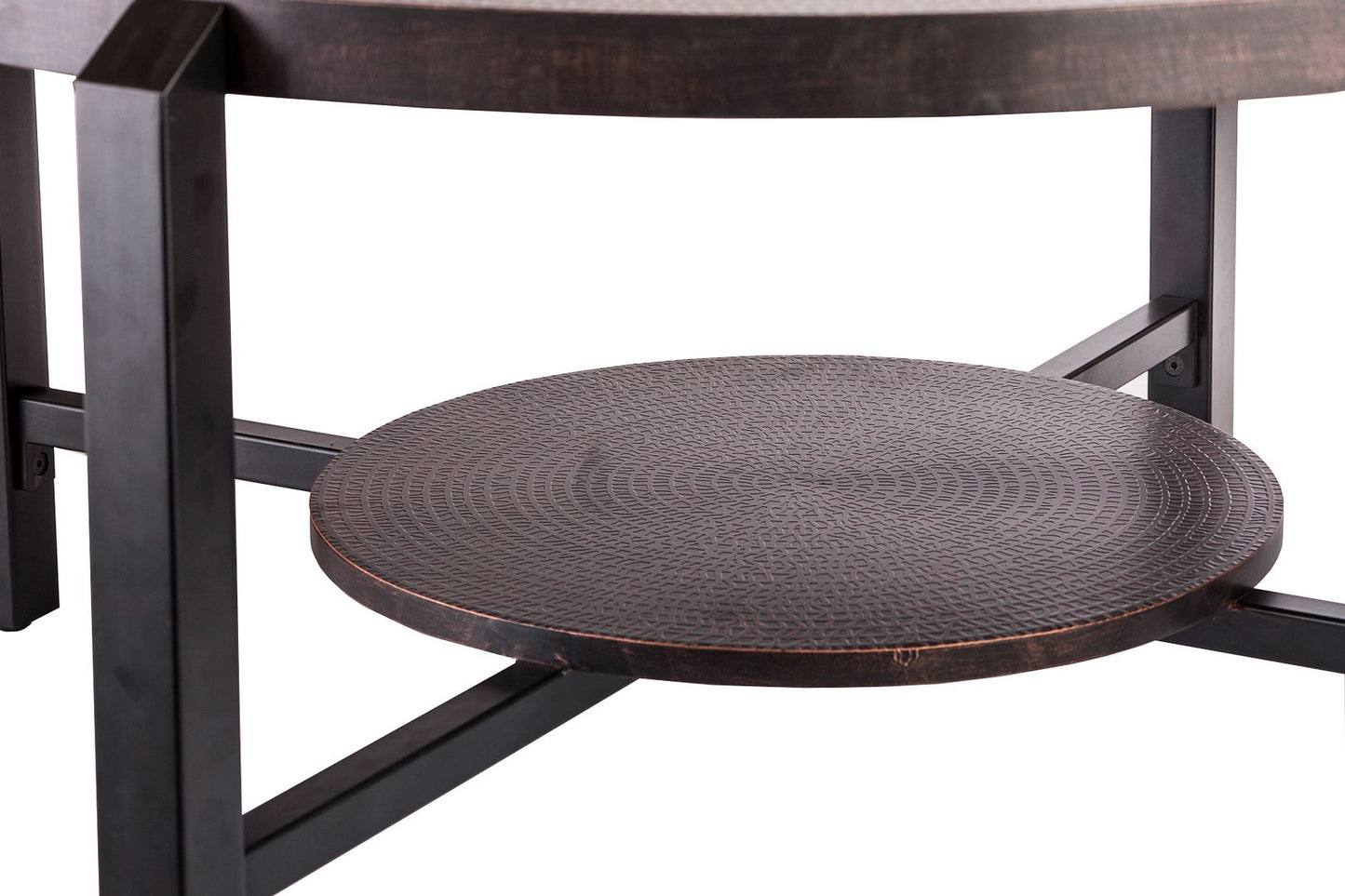 Black Round Coffee Table with Storage Shelf in Copper Finish Top - Furniture > Living Room > Coffee Tables