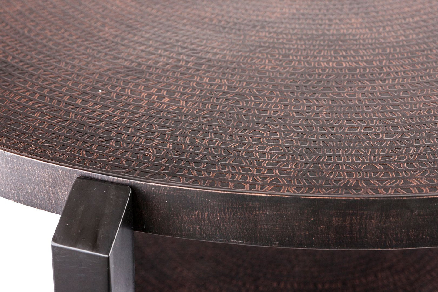 Black Round Coffee Table with Storage Shelf in Copper Finish Top - Furniture > Living Room > Coffee Tables