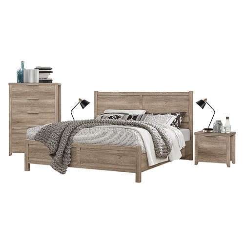 5 Pieces Bedroom Suite Natural Wood Like MDF Structure King Size Oak Colour Bed Bedside Table Tallboy & Dresser