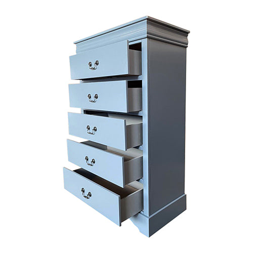 4 Pieces Bedroom Suite in Solid Wood & MDF King Size Grey Colour Bed Bedside Table & Tallboy Furniture > Bedroom > Beds