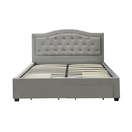 Emily Bed Frame Queen Size Velvet Fabric Grey Four MDF Drawers with Wheels Furniture > Bedroom > Beds & Bed Frames