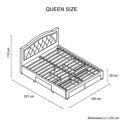 Emily Bed Frame Queen Size Velvet Fabric Grey Four MDF Drawers with Wheels Furniture > Bedroom > Beds & Bed Frames