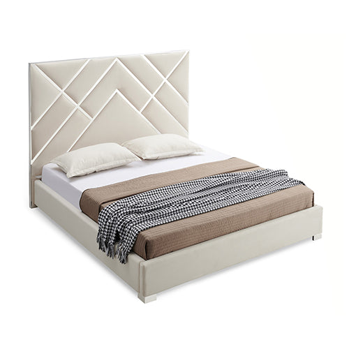 Matrix Bed Frame Fabric Padded Upholstery High Quality Slats Polished Stainless Steel Feet Furniture > Bar Stools &