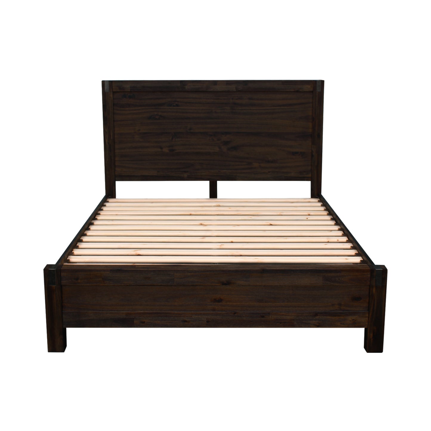 Bed Frame Double Size in Solid Wood Veneered Acacia Bedroom Timber Slat in Chocolate Furniture > Bedroom > Beds & Bed