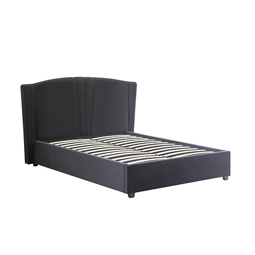 Roman Bed Frame Double Size Black Velvet Fabric with Gas Lift plywood metal structure Furniture > Bedroom > Beds & Bed