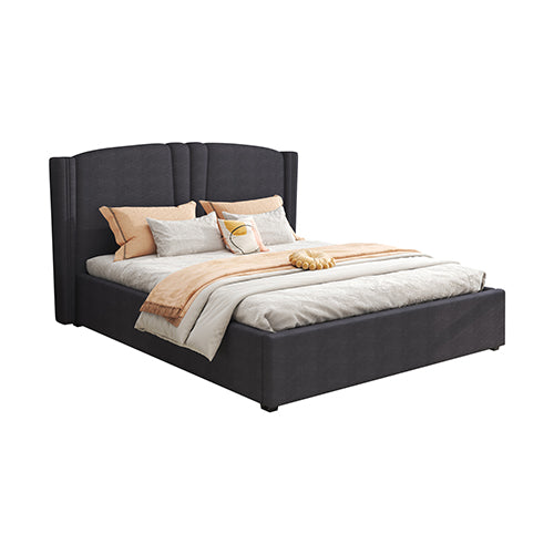 Roman Bed Frame Queen Size Black Velvet Fabric with Gas Lift plywood metal structure Furniture > Bedroom > Beds & Bed