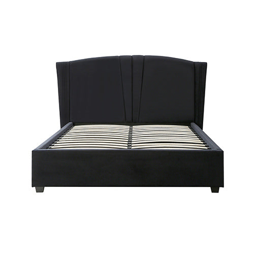 Roman Bed Frame Queen Size Black Velvet Fabric with Gas Lift plywood metal structure Furniture > Bedroom > Beds & Bed