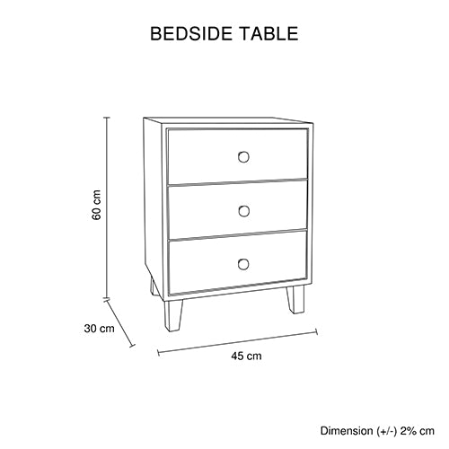 Bedside Table MDF 3 Drawers Side Table Night Stand Storage in Brown Colour Furniture > Bedroom > Beds & Bed Frames