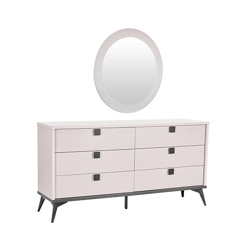 Dressing Chest with 6 Storage Drawers Mdf Mirror Combination of Champagne and Black Colour