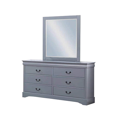 Dressing Chest with 6 Storage Drawers in Solid Wooden Mirror Metal Handles Grey Colour Furniture > Bedroom > Dressers